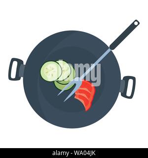 Topf Tomate Gurke Gabel Zubereitung kochen Vector Illustration Stock Vektor
