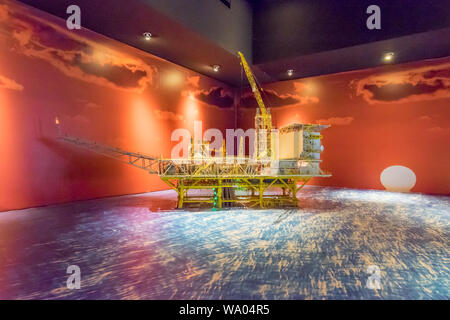 Ein Modell einer offshore Öl Plattform am Staatlichen Museum in Kuala Terengganu, Malaysia. Stockfoto