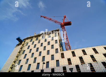 Kräne auf der Baustelle der Student Apartments im Zentrum der Stadt Leeds yorkshire United Kingdom Stockfoto