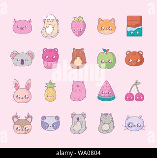 Cute Icons Set Style kawaii Vector Illustration Design Stock Vektor