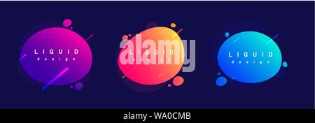 Abstrakte neon Blob auf Dunkel Violett hinterlegt. Violett, Blau, Gelb Flüssigkeitsspritzern. Fließenden Flüssigkeiten, trendige Linien. Futuristische gradient Design Vector Stock Vektor