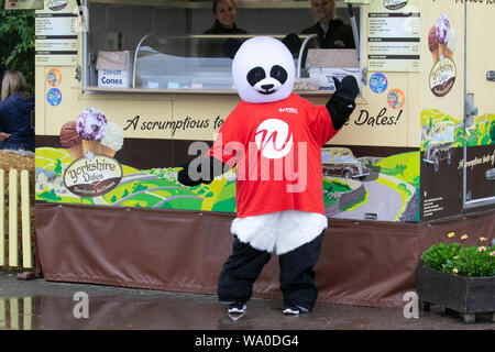 Bambu, das Maskottchen des Pandas, trägt ein rotes Hemd neben dem Eis Van bei der Southport Flower Show. VEREINIGTES KÖNIGREICH Stockfoto