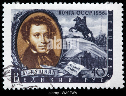 Alexander Puschkin (1799-1837), russischer Autor, Briefmarke, Russland, UDSSR, 1956 Stockfoto