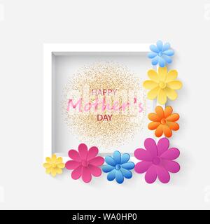 Weiß vektor Rahmen mit bunten Papier Blumen Stock Vektor