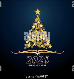 Vektor abstrakte Abdeckung goldenen Weihnachtsbaum, mit Text 2020 Frohes neues Jahr Stock Vektor