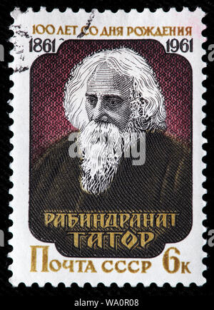 Rabindranath Tagore (1861-1941), Bengali Universalgelehrten, Dichter, Musiker, Briefmarke, Russland, UDSSR, 1961 Stockfoto