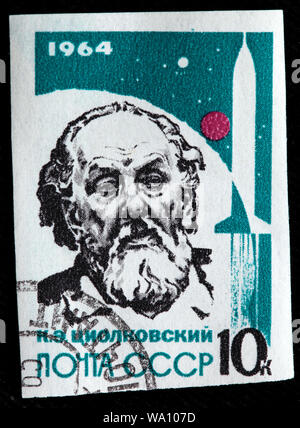 Konstantin Ziolkowski (1857-1935), russische Rakete Wissenschaftler, Pionier der astronautischen Theorie, Briefmarke, Russland, UDSSR, 1964 Stockfoto