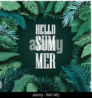 Hallo Sommer Blätter auf schwarzem Hintergrund Stock Vektor