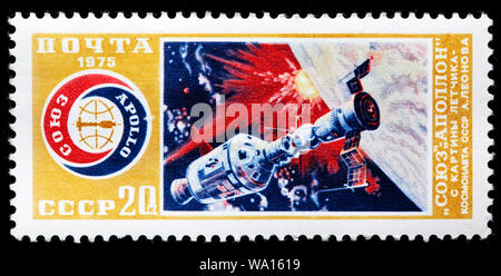 Apollo Sojus Projekt, Briefmarke, Russland, UDSSR, 1975 Stockfoto