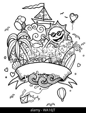 Sommer Doodle Line Art Stock Vektor