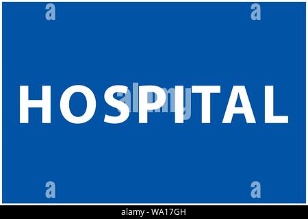 Krankenhaus Text und Symbol, blaue Farbe isolierten Hintergrund Stock Vektor