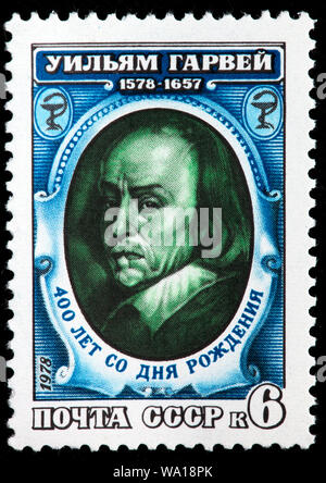 William Harvey (1578-1657), englischer Arzt, Briefmarke, Russland, UDSSR, 1978 Stockfoto