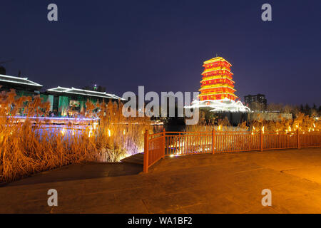 Shaanxi Xi Lake Park in Seoul bei Nacht Stockfoto