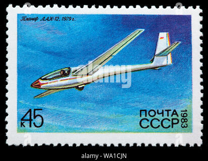 Segelflugzeug LAK-12, 1979, Briefmarke, Russland, UDSSR, 1983 Stockfoto