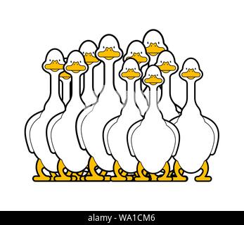 Weiße gans Herde isolierte Cartoon. heimischen Wasservögel Familie. Vector Illustration Stock Vektor