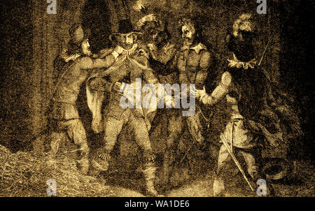 GUNPOWDER PLOT VERSCHWÖRUNG 1605 - Festnahme von Guy Fawkes (aus einem alten Drucken. Stockfoto