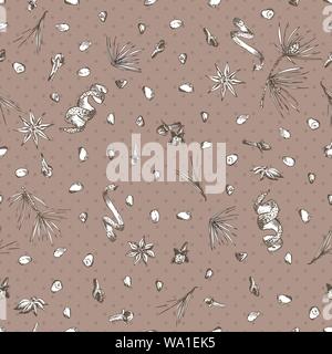 Nahtlose Muster mit Hand gezeichnet Weihnachten Winter Gewürze, Orangenscheiben, Birne, Apfel, Rosmarin. Gute Idee für Vorlagen Menü, Rezepte, Grußkarten. Stock Vektor