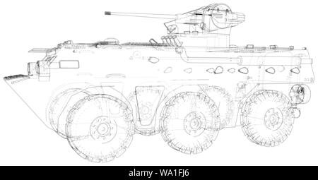 Gepanzertes Fahrzeug technische wire-frame. Vektor Rendering von 3d Stock Vektor