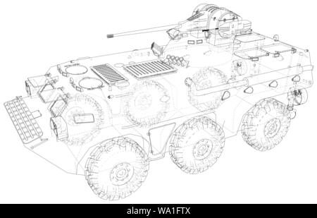 Gepanzertes Fahrzeug technische wire-frame. Vektor Rendering von 3d Stock Vektor