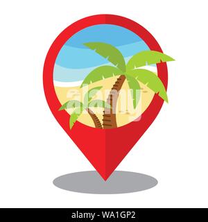 Sommer Stift markieren. Ferienhäuser Symbol und Strand Konzept. Vector Illustration Stock Vektor