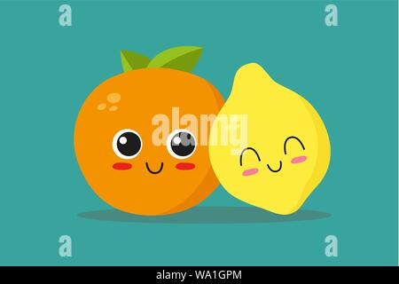 Orange und Zitrone Falling in Love. Vector Illustration Stock Vektor