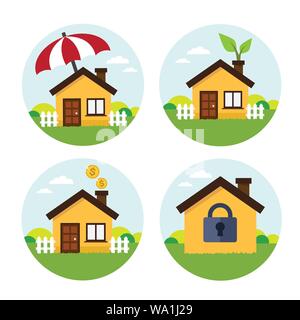 Sichere und Sicherheit Haus runde Symbole. Vector Illustration Stock Vektor