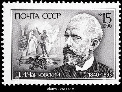 Pjotr Tschaikowsky (1840-1893), russischer Komponist der Romantik, Briefmarke, Russland, UDSSR, 1990 Stockfoto