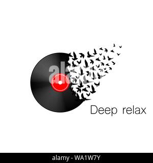 Schwarzer Kreis vinyl Symbol mit fliegenden Vögel Silhouetten Stock Vektor