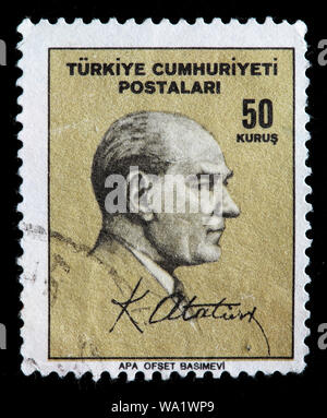 Mustafa Kemal Atatürk (1881-1938), erster Präsident der Türkei, Briefmarke, die Türkei, Stockfoto