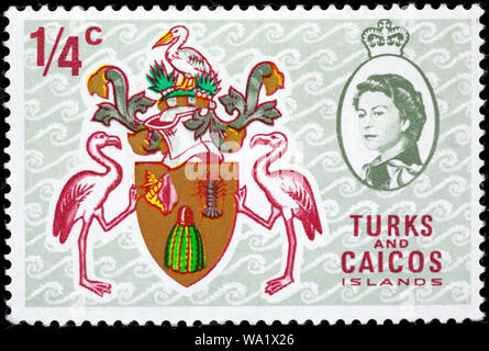 Wappen, Queen Elizabeth II, Briefmarke, Turks- und Caicosinseln, 1969 Stockfoto