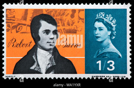 Robert Burns (1759-1796), schottischer Dichter und Lyriker, Briefmarke, UK, 1966 Stockfoto