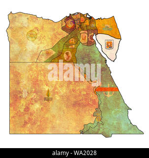 South Sinai Gebiet und Flagge auf der Karte von administrativen Abteilungen von Ägypten mit den Grenzen der Provinzen Stockfoto