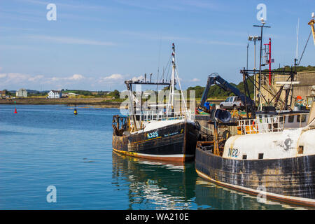 8. August 2019 Trawler im Hafen am Kai für das Wochenende im Ardglass Harbor County Down Nordirland Stockfoto