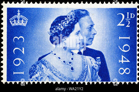 König Georg VI. und Königin Elizabeth, Silberne Hochzeit, Briefmarke, UK, 1948 Stockfoto