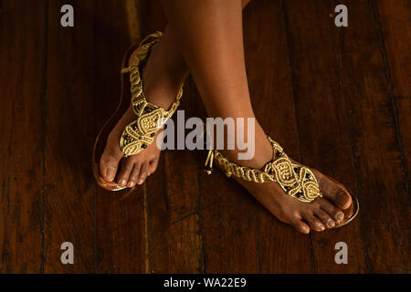 Handgefertigte macrame Sandalen von amaru Kolumbien Stockfoto