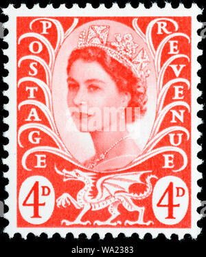 Königin Elizabeth II., Wilding Serie, Wales, Briefmarke, UK, 1969 Stockfoto