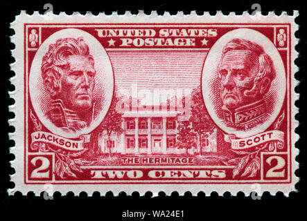 Andrew Jackson (1767-1845), Winfield Scott (1786-1866), Hermitage, Briefmarke, USA, 1937 Stockfoto