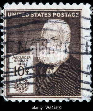 Alexander Graham Bell (1847-1922), US-amerikanischer Erfinder, Wissenschaftler, Techniker, Telefon, Briefmarke, USA, 1940 Stockfoto