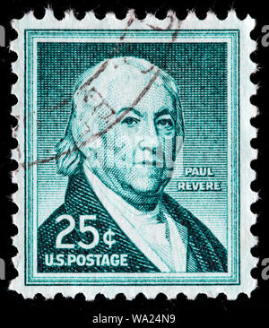 Paul Revere (1735-1818), amerikanischer Goldschmied und Kupferstecher, Briefmarke, USA, 1958 Stockfoto