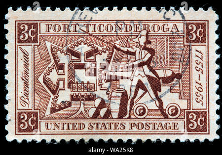 Fort Ticonderoga, Briefmarke, USA, 1955 Stockfoto