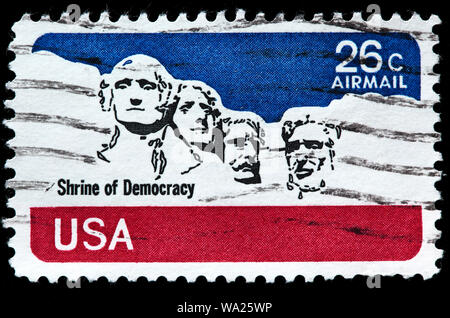 Das Mount Rushmore National Memorial, Black Hills, South Dakota, Air Mail, Briefmarke, USA, 1974 Stockfoto