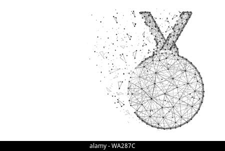Medaille Low-poly-Design, Belohnung abstrakten geometrischen Bild, prize Drahtmodell mesh polygonalen Vektor Ort Abbildung von Punkten und Linien auf weissem, b Stock Vektor