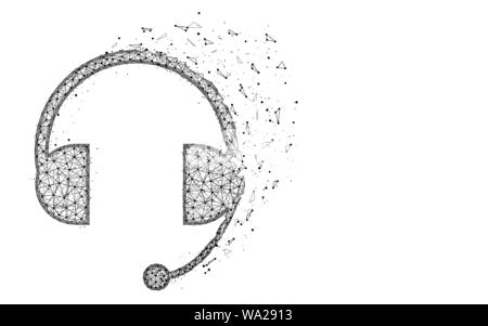 Kopfhörer mit Mikrofon Low-poly-Design, Headset abstrakten geometrischen Bild, Unterstützung Drahtmodell mesh polygonalen Vector Illustration aus Punkten und Stock Vektor