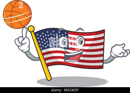 Mit basketball Flagge Amerika isoliert in der Karikatur Stock Vektor