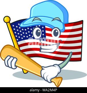 Spielen Baseball Flagge Amerika isoliert in der Karikatur Stock Vektor