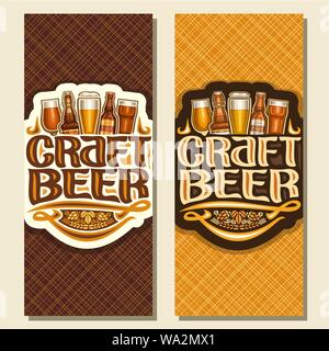 Vektor Banner für Handwerk Bier, Flyer mit pint Gläsern des Entwurfs der Tschechischen Pilsner und Flaschen des Handwerks deutsches Lagerbier, ursprünglichen Schrifttyp für Wörter Handwerk. Stock Vektor