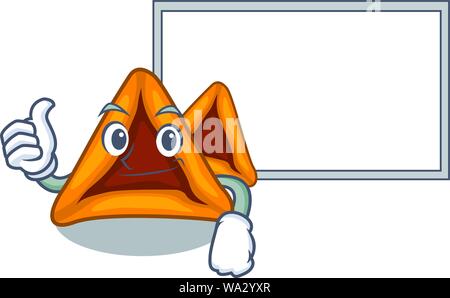 Daumen hoch mit Board hamantaschen Cookies in Cartoon Glas serviert. Stock Vektor