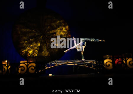 Calgary, Alberta, Kanada. 16 Aug, 2019. Cirque du Soleil Luzia Premiere in Calgary, in einer Art akrobatischen fühlt sich unter dem großen oben, als der Fokus ist eine Hommage an die mexikanische Kunst, Kultur, Traditionen, Töne und Farben. Credit: Baden Roth/ZUMA Draht/Alamy leben Nachrichten Stockfoto