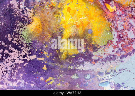 Bunte helle abstraktes Aquarell Hintergrund für verschiedene Design. Gelb und Lila Farben. Hochauflösendes Foto. Stockfoto
