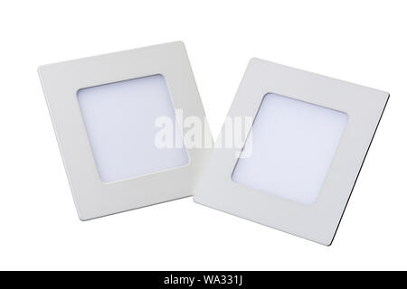 Zwei nicht-standard quadratisch LED Lampen isoliert. Stockfoto